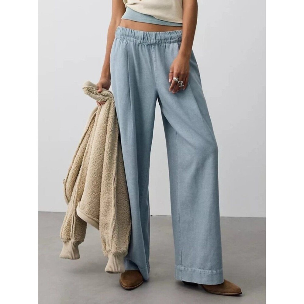 Free People Women's Tidal Moon Low-Rise Pull-On Trouser Pants Wide-Leg S 290416